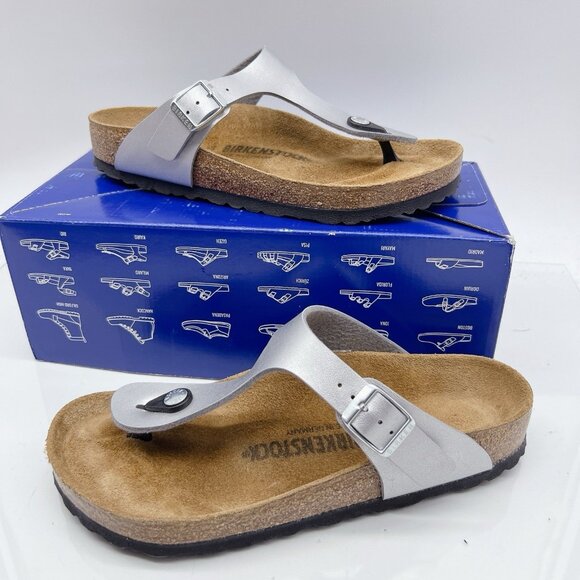 Birkenstock Gizeh Birko-Flor Thong Sandal Silver EU 42 Mens US 9- 9.5/ Wms US 11 - Picture 3 of 13